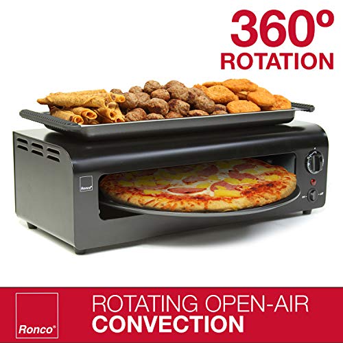 Ronco Pizza and More, Pizza Oven with Warming Tray, Countertop Open-Air Convection Oven, Cooks 40% Faster, Party Convection Oven, Automatic Shut-Off Timer, Includes Warming Tray and Non-Stick Pan, Dishwasher Safe Accessories (Black)