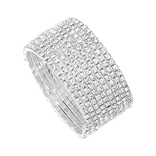 Elabest Multi Row Crystal Bracelet Stretch Rhinestone Bling Hand Chain Bridal Ball Body Jewelry Accessories For Women And Girls (Silver) #TOP16
