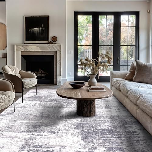Rugshop Modern Distressed Gray Abstract Area Rug Bohemian In