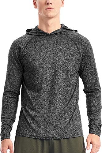 Zengjo Mens Workout Hoodie Light Long Sleeve Gym Hooded Shirts Dry Fit Running Athletic Thin Hoodies Pullover(32-Charcoal Heather,L)
