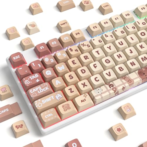 Image of 133 Keys PBT Keycap XDA Profile Keycaps Dye-Sublimation Custom Keycaps for MX Switches 60% 75% 100% Mechanical Gaming Keyboards(Caramel Bear)