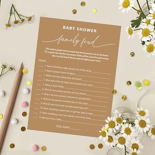 Baby Shower Family Feud Game - Pack of 30 Game Cards 1 Answer Key, Baby Shower Game for Boy & Girl, Gender Neutral Baby Shower Decorations, Baby Feud Game Supplies-07F-Caramel by BEUFSE - Used condition - Image 4