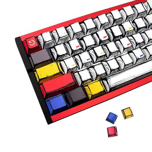 JSJTKeys PBT Side Printed Shine Through Keycaps -Japanese Manga Theme Keycap Set, 74 Keys Vintage Cherry Profile Keycap Suitable for 61/65/68 Cherry MX Switch Mechanical Keyboards(Only Key Caps)