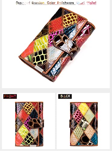 Multicolor Genuine Leather Wallet for Women Card Holder Organizer with Flap Phone Pocket (Diamond-S)3