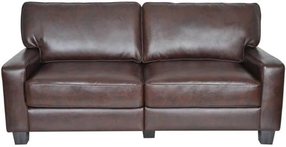 Pemberly Row Contemporary Faux Leather Sofa, 73-in Wide in Chestnut Brown, Pillow Back Design with Straight Arms, Sturdy Hardwood Frame, Ideal for Small Apartments, Offices, or Living Rooms