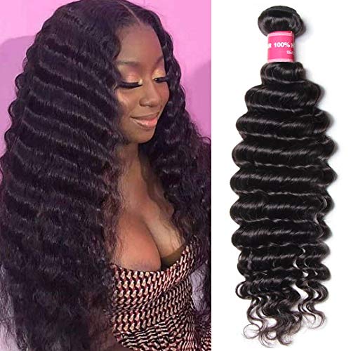 Jolia Hair Brazilian Deep Wave One Bundle Deal 10A Unprocessed Virgin Brazilian Curly Human Hair Weave Bundles , Natural Black Hair Color, Can be Dyed and Bleached (20 inch)