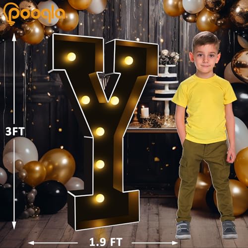 Image of Pooqla 3FT Marquee Light Up Letters, Black Large Letter Y Party Decorations | LED Marquee Letters 3 Feet Tall, Black Giant Mosaic Letters Gift for Boys Men Birthday Anniversary Wedding Baby Shower Decor