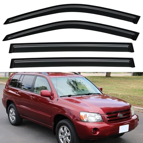 Image of Window Visors Rain Guards Shield for 2001-2007 Toyota Highlander, Out-Channel Window Vent Wind Deflectors Visors Shades for 06 07 Highlander Hybrid