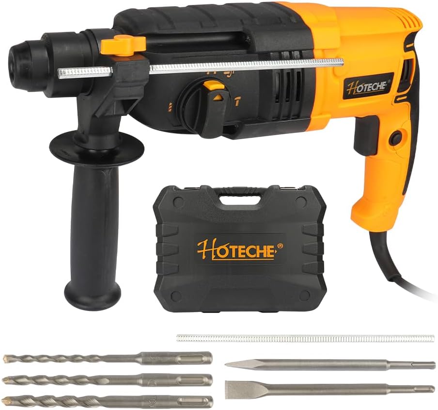 Hoteche 5.17A SDS-Plus 4-Function Rotary Hammer Drill: 24mm Concrete, 2.6J Impact, Variable Speed, Bits & Case