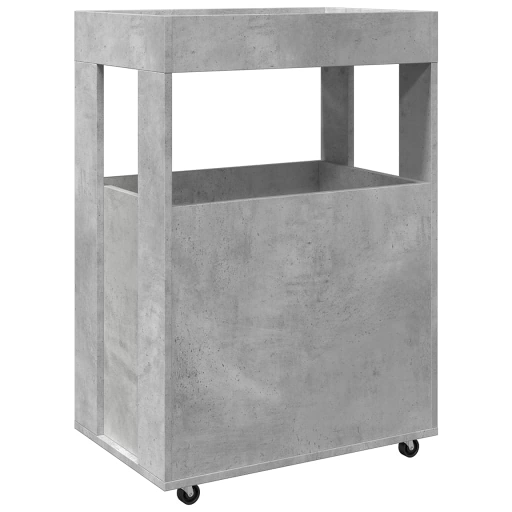 Carro de bar gris hormigón 60 x 39,5 x 89 cm moderno carrito de servicio con ruedas carrito de cocina de madera con 2 estantes para cocina, comedor y salón, carrito auxiliar para bebidas