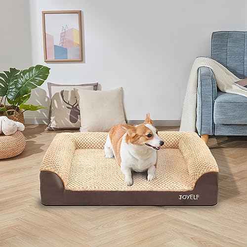 JOYELF Orthopädisches Hundebett für mittelgroße Hunde, U-förmiges Schaumstoffsofa mit abnehmbarem waschbarem Bezug und rutschfestem Boden für kleine bis mittelgroße Hunde - Kaffee