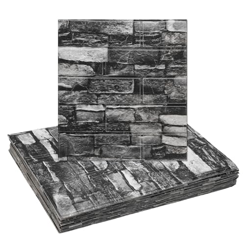 Negro roca paneles 3D impermeables de 35x38.5cm efecto ladrillo autoadhesivo para decoración 2