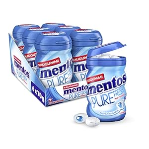 Mentos Kaugummi Pure Fresh Mint, 6er Box Kaugummi-Dragees, Pfefferminze-Geschmack, zuckerfrei