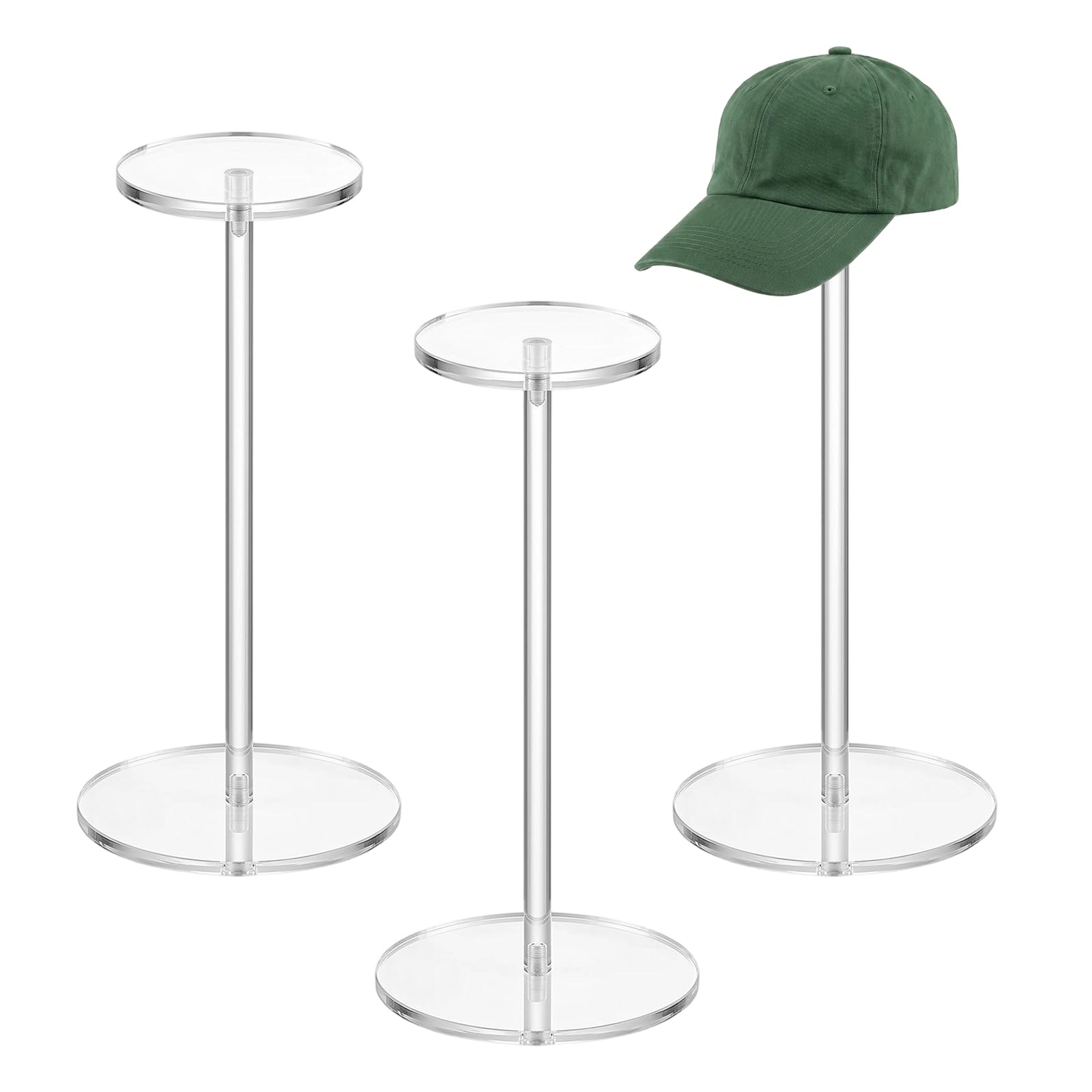 ZYQUES 3 Pcs Acrylic Hat Stands, Acrylic Hat Display Stand Clear Cap Hats Stands 30 cm Height Wig Display Stand with Round Bottom for Cap Fedora Cowboy Hats & Wig