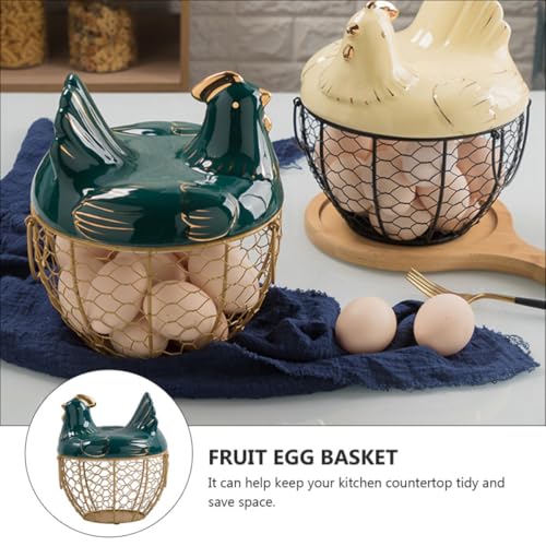 Cesta decorativa con tapa de pollito y soporte de hierro para un almacenamiento seguro 8