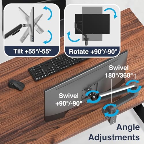 Image of Desky Spring Eco Single Monitor Arm - Gas Spring Mount for 13-32 inch Monitors, Full Motion Adjustability, Cable Management, VESA 75 /100, Heavy-Duty Aluminum - Space Grey
