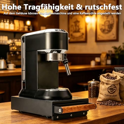 Foto von Sudschublade, Abklopfschublade für Siebträger mit Echtholzgriff, Knockbox aus Edelstahl mit Rutschfester Bodenmatte & Gummierter Geräuschdämpfender Abklopfstange, Ideal für Küche, Büro & Café