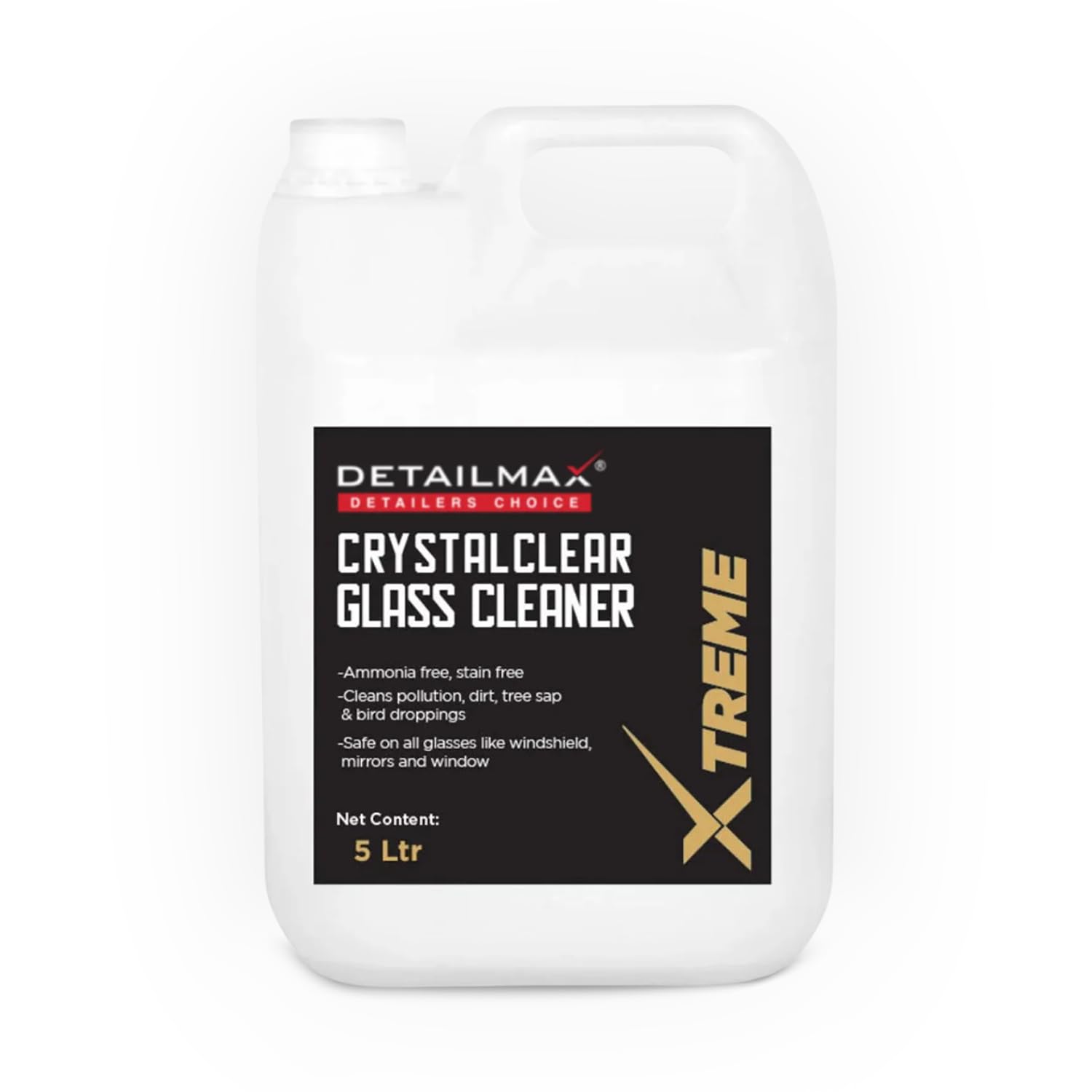 DETAILMAX XTREME Glass Cleaner Concentrate | Streak-Free Shine | Dilutes 100ml per 1L Water | Professional-Grade Glass & Windshield Cleaning Solution for Car, Bike, Home & Office Use (5 Ltr)