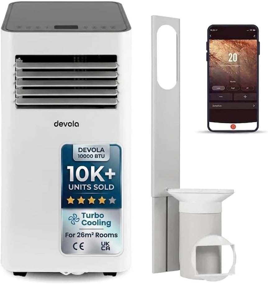 4-in-1 WiFi Air Conditioning Unit 10000 BTU, Portable Air Conditioner & Dehumidifier, With 2 Window Kits Included, Fan only mode, Cooling, Timer & Dehumidifying Functions