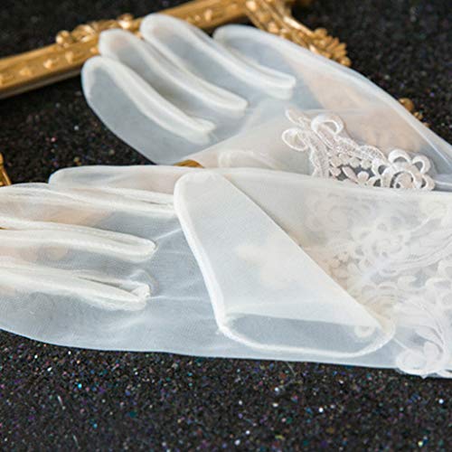 Vintage Short Sheer Wedding Gloves Embroidery Floral Lace Patchwork For Sunscreen Bridal Full Finger Mitte2