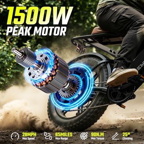 Image of TST Electric Bike for Adults, 1500W Peak Motor Ebike with 48V 15Ah Battery, 60 Miles Range Electric Bicycle, 20 inch New All-Terrain Upgrade E Bike with Rear Seat, Black