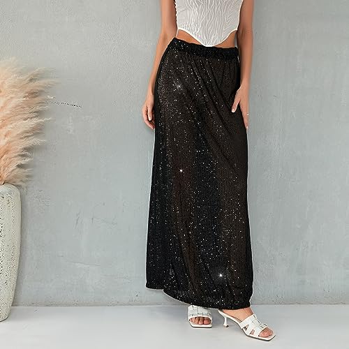 Women Y2k Sequins Long Skirts Low Waist Sparkle Party Skirts Summer Casual Cocktail Club Skirt Streetwear2
