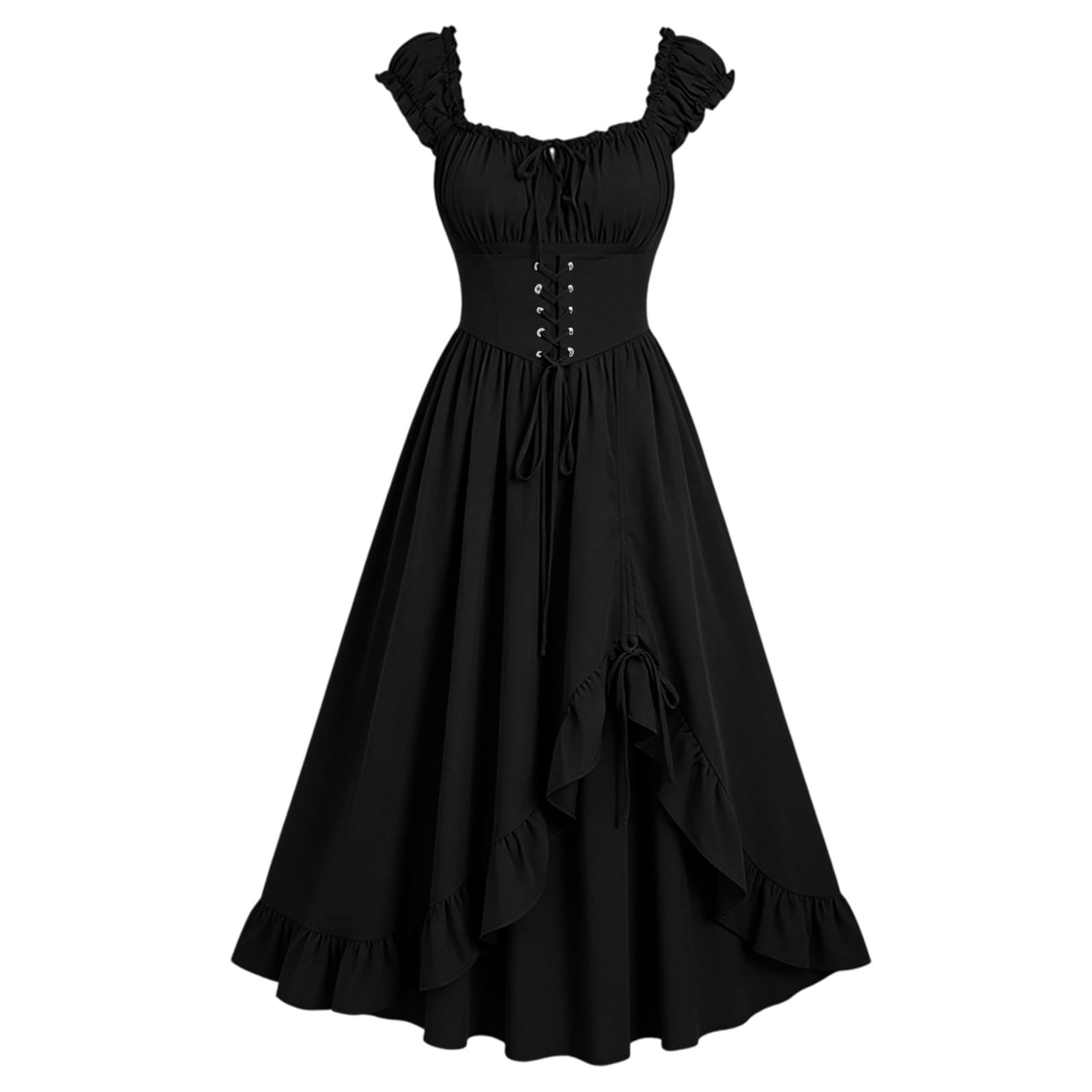 Meeyuioe Renaissance Dress Women Vintage Medieval Victorian Gothic Dresses Sleeveless Square Neck Casual Party Fancy Evening Festive Halloween Costume Witch Dress Black S