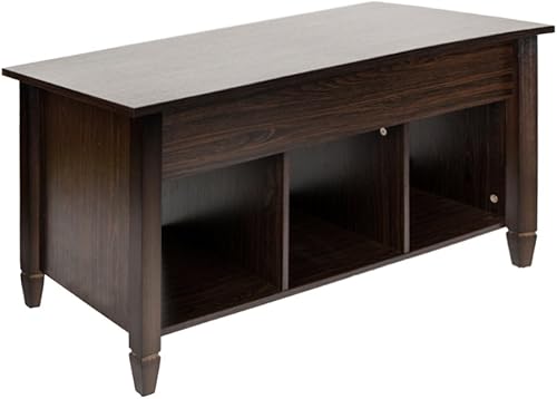 Miniatura 4 de Basic Houseware Mesa auxiliar elevable para sala de estar con compartimento oculto y 3 estantes de almacenamiento abiertos