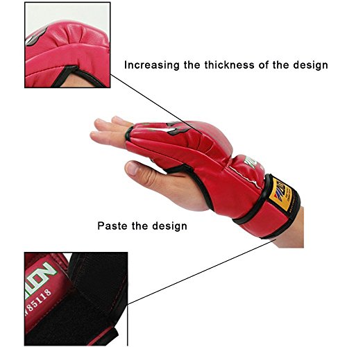 Boxing Gloves, Half Finger Kickboxing Training Gloves,Grappling Gloves,Punching Bag Mitts, Fight Gloves For Men&Women（Red） #TOP4