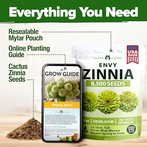 Image of HOME GROWN Envy Zinnia Seeds (2oz) - 8,500 Rare Lime Green Annual Zinnia Flower Seeds for Planting, Fast-Growing Bulk Seed Variety, Premium Garden Companion for 2026 Bloom (Zinnia elegans)