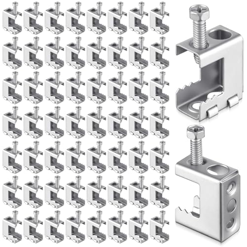 Image of Tandefio 50 Pcs 1 /4 inch-20 Spring Steel Beam Clamps Metal Beam Hangers Bolt on Clamp for Installation on Beams 1 /4 inch and 3 /8 inch Threaded Rod, S Hooks Bridle Rings for Pipe Cable Woodworking Tool (Silver)