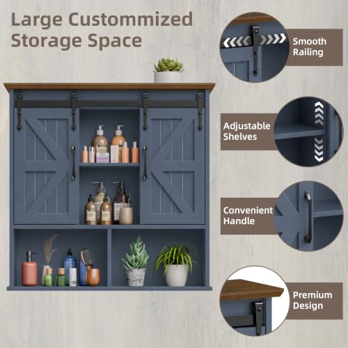 Image of Vabches Bathroom Wall Cabinet, Farmhouse Medicine Cabinet, Navy Blue