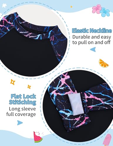 Image of TENVDA Girls Swimsuit Long Sleeve Rash Guard Sets UPF 50+ Two Piece Bathing Suits Size 3-12 Years