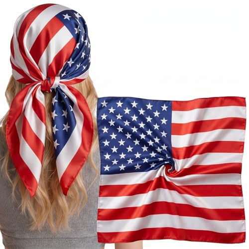 MtHope Head Scarf for Women - Fashion Silk-Like Neck Bandana Hair Wrap Large Square Headscarf for Gift 27.5 x 27.5 inches (American Flag)