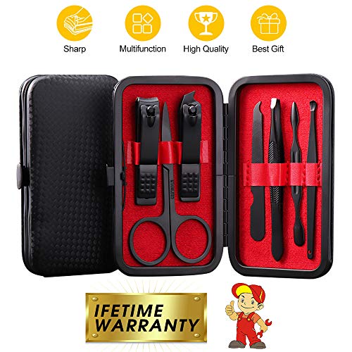 Manicure Kit Pedicure Kit Nose Hair Scissors Ear Pick,Nail Clippers Set 1 Pack of 7 Pcs, Mens Nail Grooming Kit,Men's Manicure Set Women Nail Trimmer Men Scissors Cuticle Scissors made- Red
