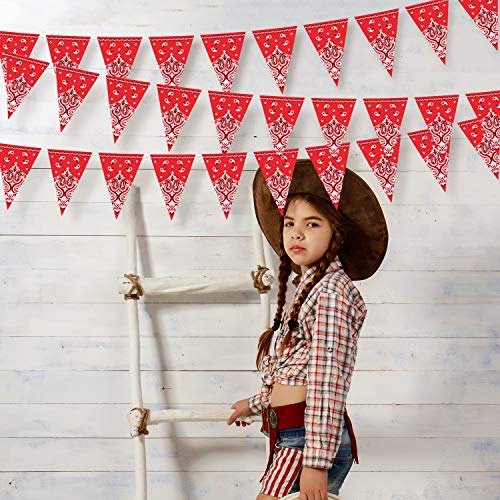 5 Pack Bandana Pennant Banner, Wild West Party Accessory for Western Cowboy Themed Party Decoration, 7.4 x 10.8 Inch