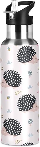 Miniatura 8 de ZZKKO Botella de agua con pajilla, lindos erizos de acero inoxidable rosa, botella de agua de cápsula de agua para tomar agua diaria, termo para