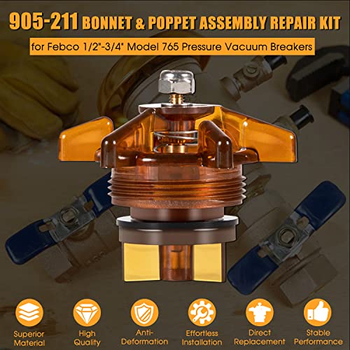 Upgraded 905-211 1/2"-3/4" Bonnet And Poppet Assembly Repair Kit Fit For Febco Model 765Cbv & 765Dbv 1/2"- 3/4", 905-049 Poppet Assembly Kit & 905-047 Combines Bonnet Assembly Kit, With Lubricant #TOP1