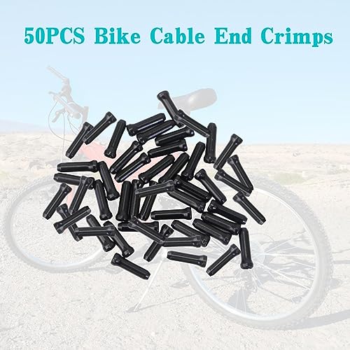 Bike Cable Caps, Black Crimps, Brake Cable End Tips for Road Mountain Bicycle, Pack of 50