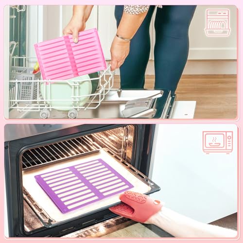 VFANDV 4 Stück Backmatte Hundekekse, 20 Riegel Silikonform Hundeleckerli, Silikon Backmatte Hundekekse, Backform Müsli Riegel, mit Teigspatel und Bürsten, für Selbstgemachte Hundesnacks Snacks