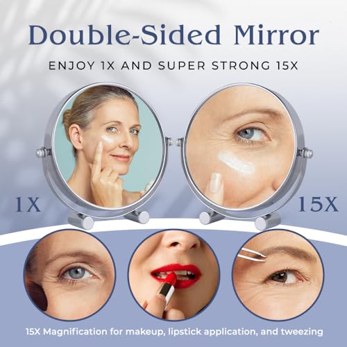 Espejo de maquillaje doble cara con aumento 15x y 1x miniatura 4
