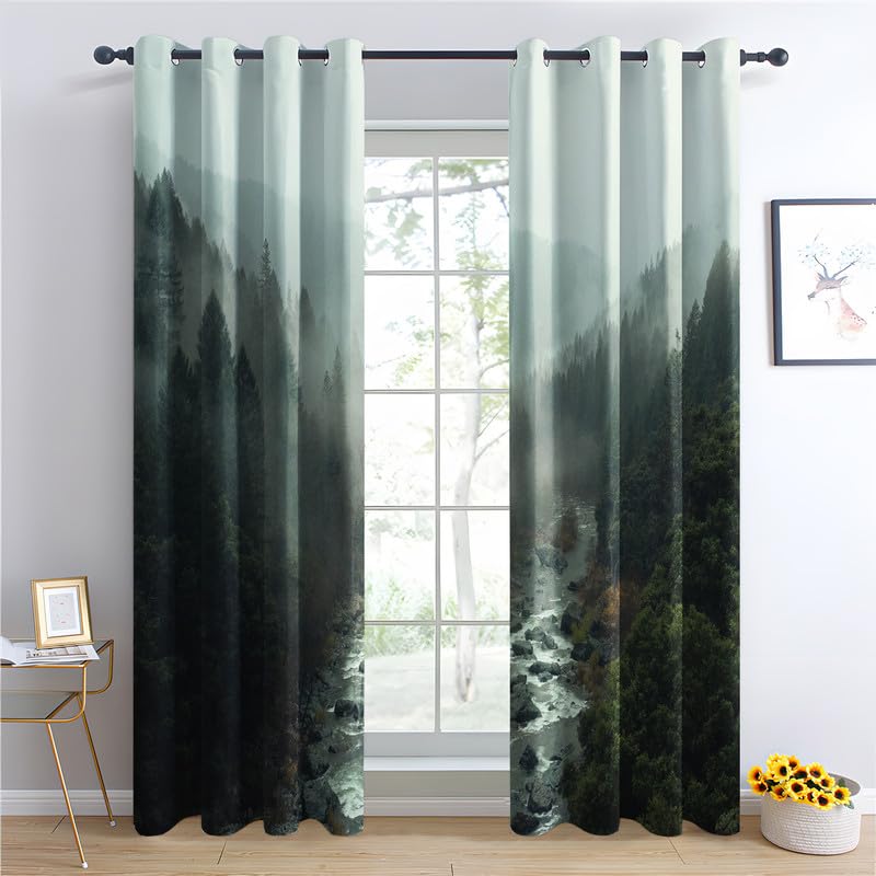 zcwl Mountain Curtains for Bedroom Living Room, Patterned Blackout Curtains, Thermal Insulated Eyelet Curtain, 90 Drop Window Treatments Drapes, 46x90 Inch (W x L), 2 Panels