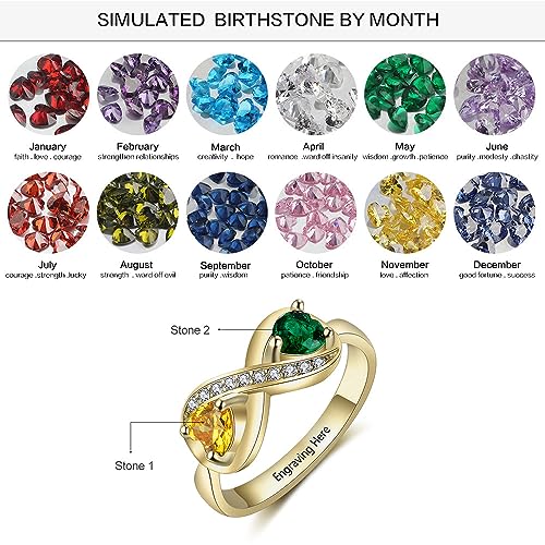 10K 14K 18K Gold Personalized Infinity Rings for Women, Custom 2 Heart Birthstones Engraved Ring Jewelry Gift for Anniversary Mother's Day Christmas Birthday2