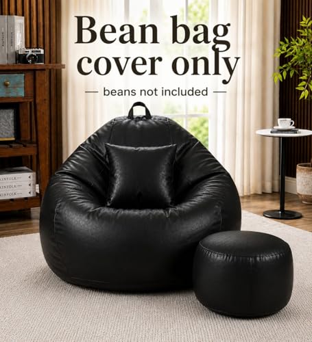 Image of Mansu 4XL Bean Bag Cover with Footrest & Cushion (Without Beans) (4XL) (Black)