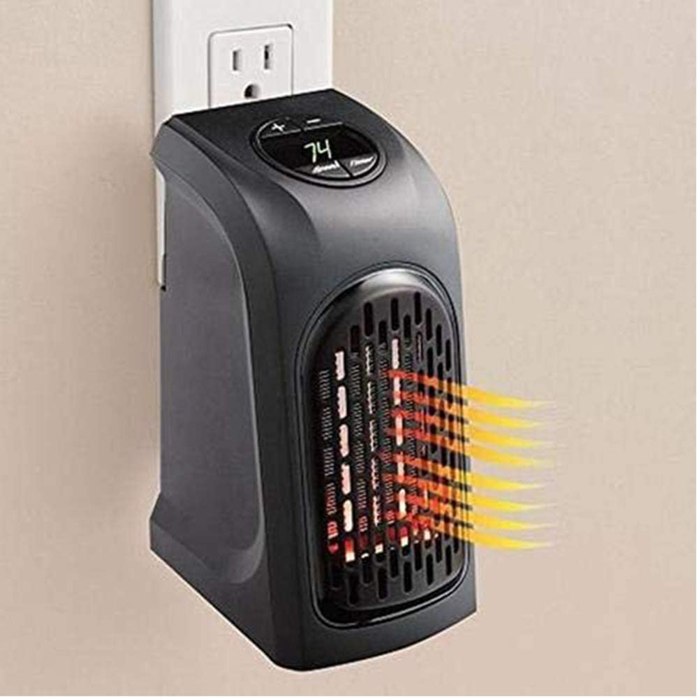 Small Electric Handy Room Heater Compact Plug-in The Wall Outlet Space Heater 400Watts Garage Bathroom Home Handy Air Warmer Blower Adjustable Timer Digital Display (Black)