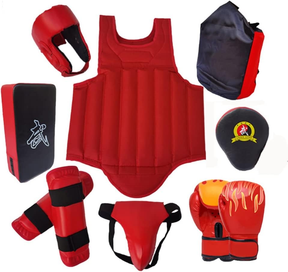 Sparring Gear Set Martial Arts Protector Equipments, Sparring Gear Set,Kickboxing 8pcs Set with Boxing Kick Pads Punching Mitts Curved, for Men