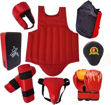 Sparring Gear Set Martial Arts Protector Equipments, Sparring Gear Set,Kickboxing 8pcs Set with Boxing Kick Pads Punching Mitts Curved, for Men