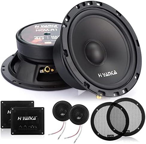 H YANKA 6.5 Component Car Speakers, 550 Watt Pro Car Audio 4 Ohms Stereo Door Speakers Perfect for Upgrading Any Car Stereo System Includes a Pair of Midrange Woofers,Tweeters, and Crossovers（Pair）