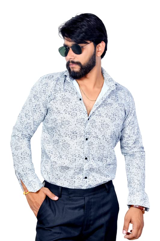 Flying BenzMen's Full Sleeve Shirt for Formal & Casual Wear | Grey Printed Slim Fit Cotton Shirt
