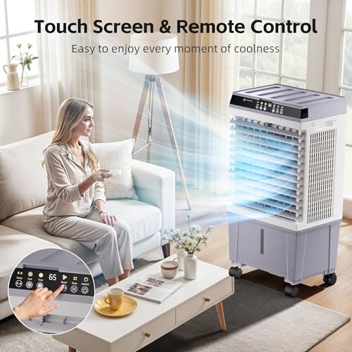 Image of AKIRES 1800CFM Swamp Cooler,Evaporative Air Cooler with 5.3 Gal Water Tank,6 Ice Packs,Evaporative Cooler with 12H Timer,120Oscillation, Windowless Portable Air Conditioners for Indoor,Outdoor(30IN)